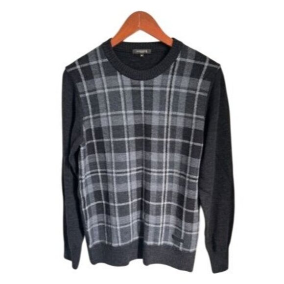 Mens Mackintosh London Black & Gray Plaid Wool Sweater Size M - Picture 1 of 9